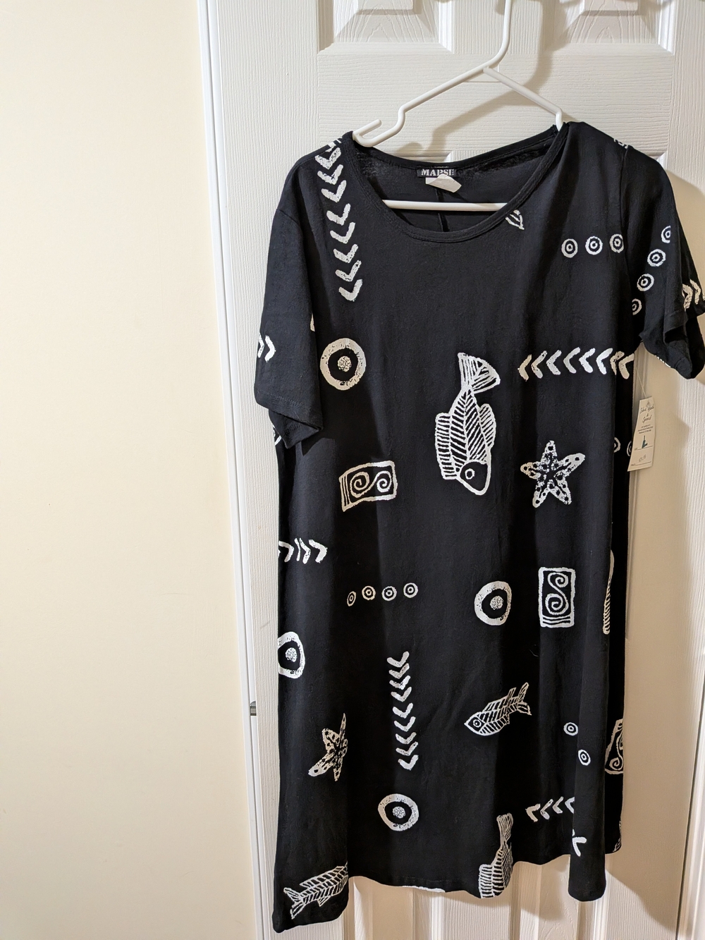 Mapse Black Midi Dress with White Nautical Prints